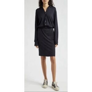 ATM Anthony Thomas Melillo Long Sleeve Shirtdress Size Large Black Matte Jersey